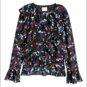 ERDEM x H&M WOMEN'S BLACK/FLORAL 100% SILK BLOUSE